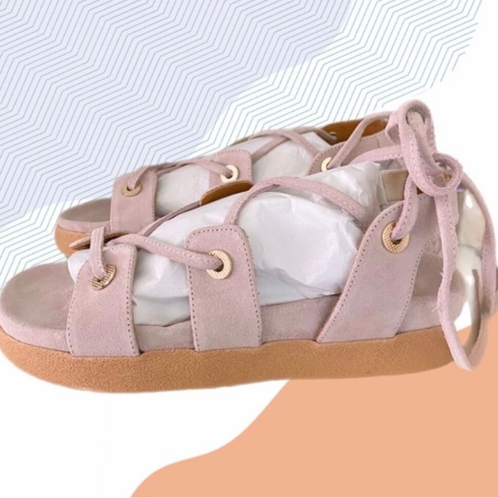 Anthropologie Tie Up Gladiator Footbed Sandal Blush Pink Suede Leather New EU 37
